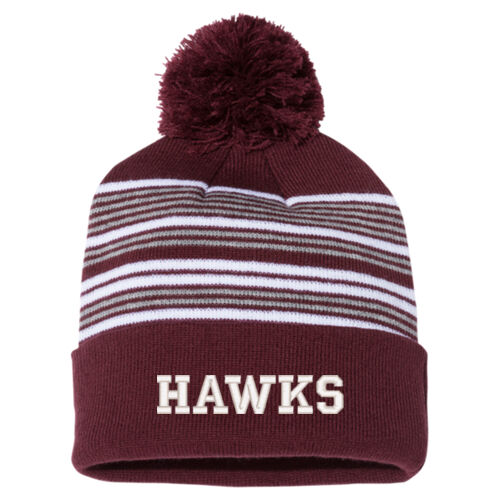 ACSD 12" Striped Pom-Pom Knit Beanie Thumbnail